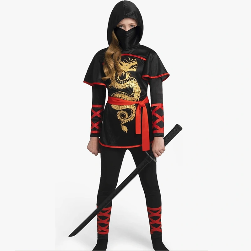 Teemakuvaus Trendikäs musta ja punainen tyttöjen ninja-asu